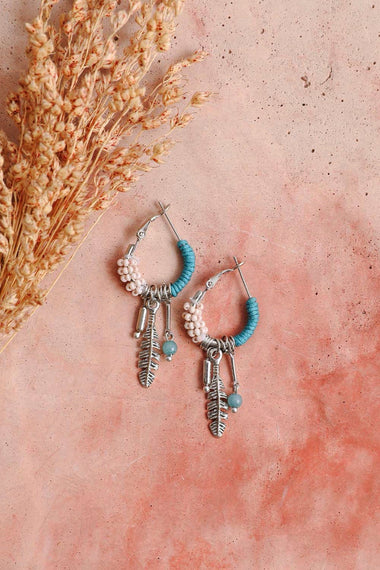 Dainty Feather Charm Hoop Earrings With Beads
