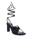 CHASM RUCHED SATIN TIE UP BLOCK HEELED SANDALS