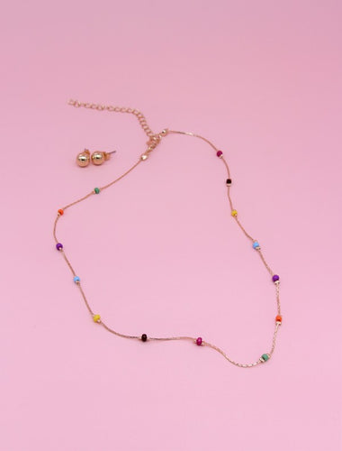 MULTI COLORED BEAD CHARM NECKLACE