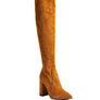 LONDON RAG KNEE HIGH PRINT BLOCK HEELED BOOT