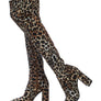 LONDON RAG KNEE HIGH PRINT BLOCK HEELED BOOT