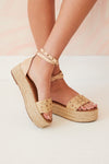 BELOVED ROCKSTUD STRAP ESPADRILLES WEDGE HEELS Tan Size 8