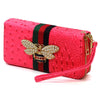 Queen Bee Stripe Ostrich Double Zip Around Wallet