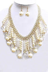 Pearl And Clear Beads Statement Necklace Set