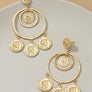 Double hoop drop earrings with dangling coins
