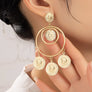 Double hoop drop earrings with dangling coins