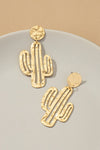 Hammered thin metal openwork cactus drop earrings