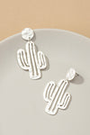 Hammered thin metal openwork cactus drop earrings