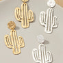 Hammered thin metal openwork cactus drop earrings