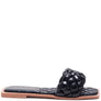 MARCUE PATENT PU QUILTED SLIDES IN WOVEN STRAPS