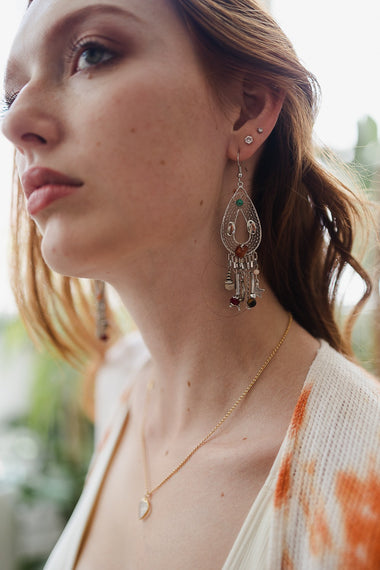Carnelian Stone Multi-bead Teardrop Earrings