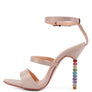 LAWSUIT RHINESTONE BALL HEEL SATIN SANDALS