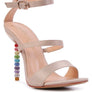 LAWSUIT RHINESTONE BALL HEEL SATIN SANDALS