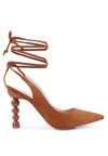 SPICED FAUX SUEDE CUT OUT HEEL LACEUP SANDALS