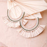 Natural Bead and Raffia Fan Hoop Earrings