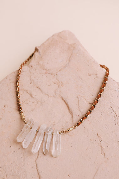 Crystal Drop Necklace With Suede Chain Details