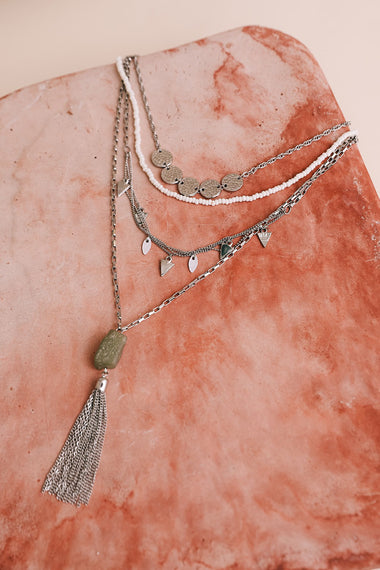 Jade Multi Layered Tassel Pendant Necklace