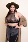 Plus Size Leopard Print High Neck Mesh Bralette