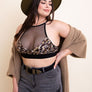 Plus Size Leopard Print High Neck Mesh Bralette