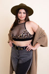Plus Size Leopard Print High Neck Mesh Bralette