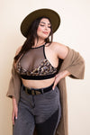 Plus Size Leopard Print High Neck Mesh Bralette