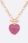 Crystal Heart Pendant Toggle Necklace Set