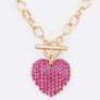 Elegant Crystal Heart Pendant Necklace Set with Toggle Clasp, Fashion Jewelry, Romantic Gift for Any Occasion