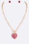 Crystal Heart Pendant Toggle Necklace Set