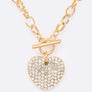 Elegant Crystal Heart Pendant Necklace Set with Toggle Clasp, Fashion Jewelry, Romantic Gift for Any Occasion