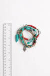 4-piece Turquoise Beaded Silver Charm Bracelets