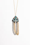 Turquoise Crystal Medallion Fringe Chain Necklace