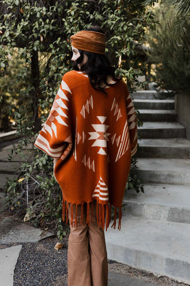 Luxe Aztec Fringed Knit Ruana Wrap