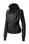 Women's Hood PU Leather Jacket