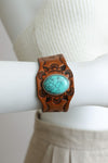 Camel Leather Cuff Bracelet W/ Turquoise Stone