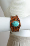Camel Leather Cuff Bracelet W/ Turquoise Stone