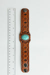 Camel Leather Cuff Bracelet W/ Turquoise Stone