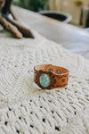 Camel Leather Cuff Bracelet W/ Turquoise Stone