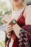 Camel Leather Cuff Bracelet W/ Turquoise Stone