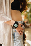 Engraved Black Leather Cuff Bracelet - Bold