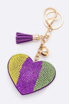 Mardi Gras Heart Rhinestone Pillow Key Chain