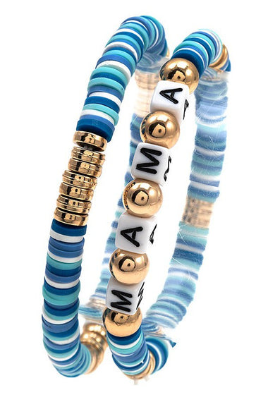 Mama Beaded Bracelets For Mother's Day Polymer Clay Colorful Surfeer Stackabel Beads Boho Summer Beach Jewelry