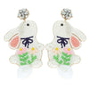 Diona J Cotton Ball Tail Easter Rabbit Seed Beaded Earrings White