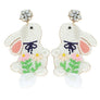 Diona J Cotton Ball Tail Easter Rabbit Seed Beaded Earrings White