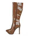 CHATTON Patent Stiletto High Heeled Calf Boots