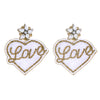 2-Tier Jeweled Heart Shaped "LOVE" Bead Mix Handmade Beaded Dangle and Drop Earrings in Gold Tone Metal