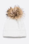 Large Natural Fur Pom Soft Beanie