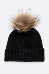 Large Natural Fur Pom Soft Beanie