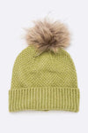 Large Natural Fur Pom Soft Beanie