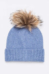 Large Natural Fur Pom Soft Beanie