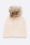 Large Natural Fur Pom Soft Beanie